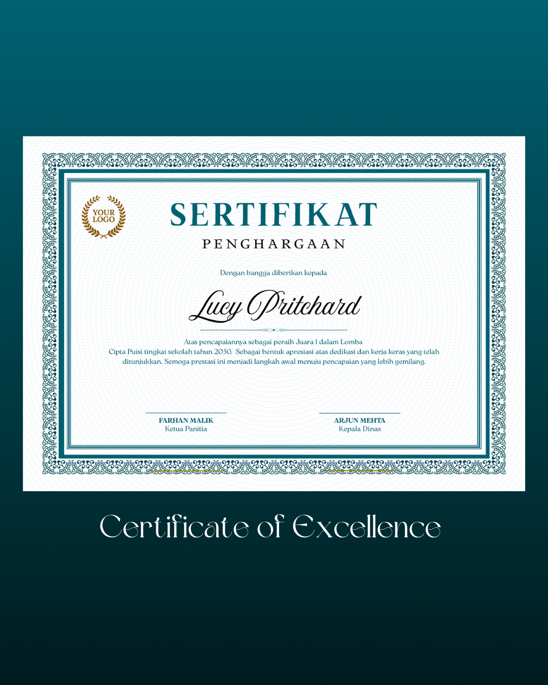 Certificate of Excellence - Canva Template - Gambar 2